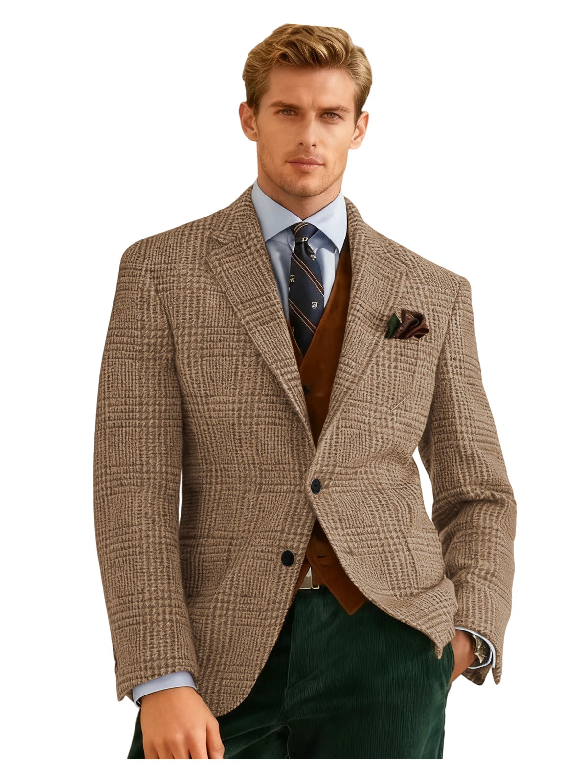 Autumn Winter Men's Suits Jacket Formal Single-Breasted Plaid Blazer Tweed Wear Tuxedos Business Casual Party Men Sport Coats