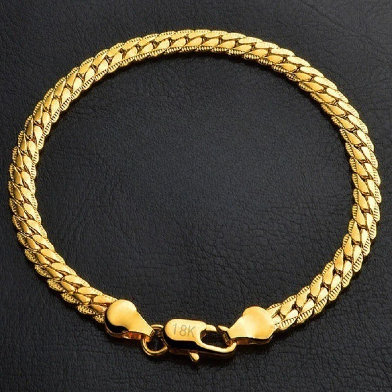 18K Gold 925 Sterling Silver Bracelets For Men Women Simple 5mm 20cm Flat Side Chain Bracelet Unisex Charm Jewelry Gifts