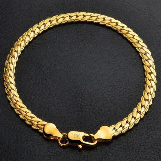 18K Gold 925 Sterling Silver Bracelets For Men Women Simple 5mm 20cm Flat Side Chain Bracelet Unisex Charm Jewelry Gifts