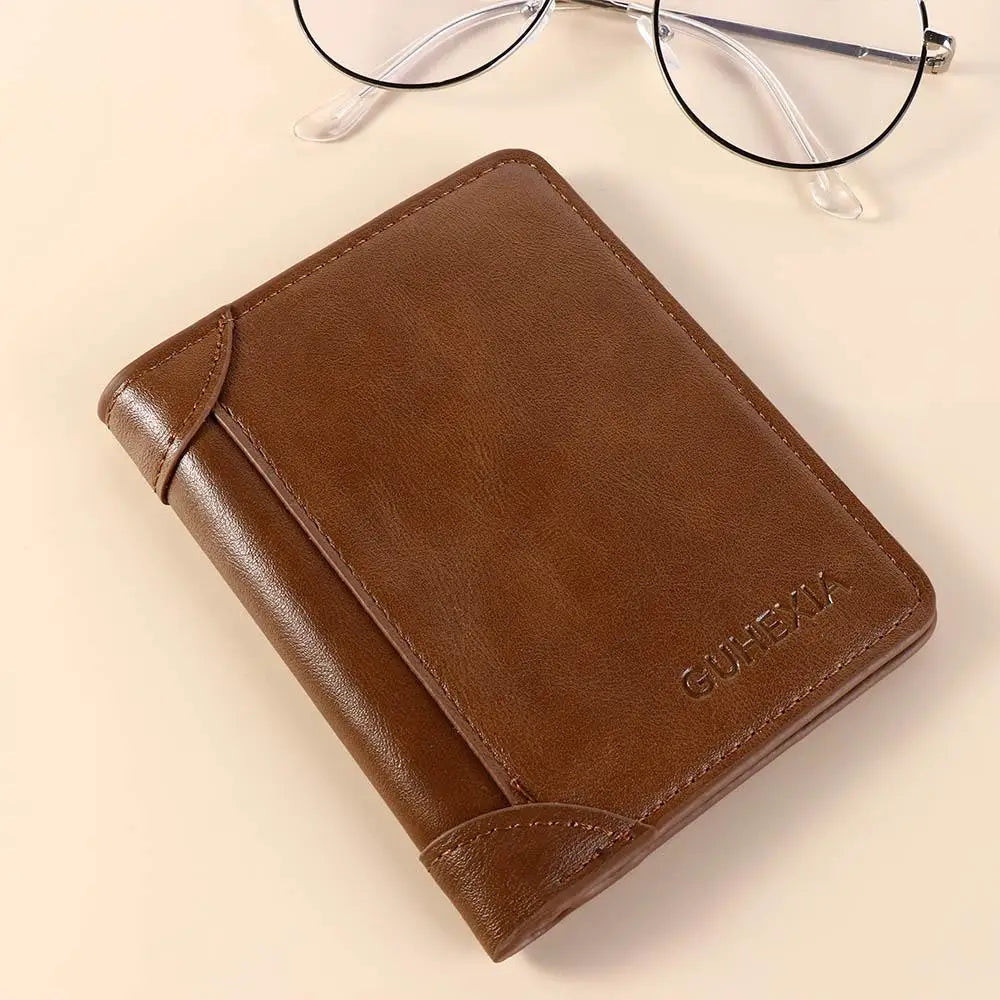 Leather 2 Fold Wallets Urban Recreational Style Soft Men's Short Wallet Multifunction Solid Color Male Leather Purse Shopping