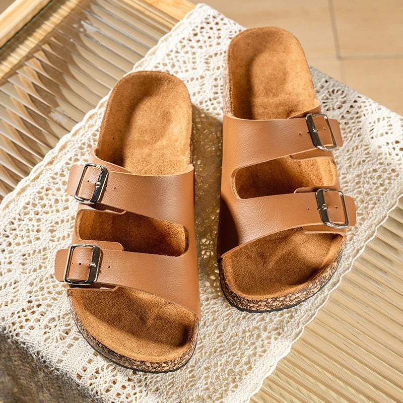 Fashion Classic Unisex Slippers For Men Comfortable Summer Cork Shoes For Men Outdoor Sandals Microfiber