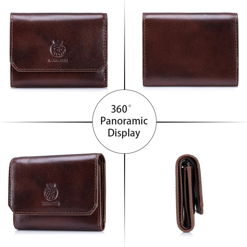 Genuine Leather Wallet for Men Minimalist Tri-Fold Purse with RFID Protection  Zipper Coin Pocket  Credit Card Slots