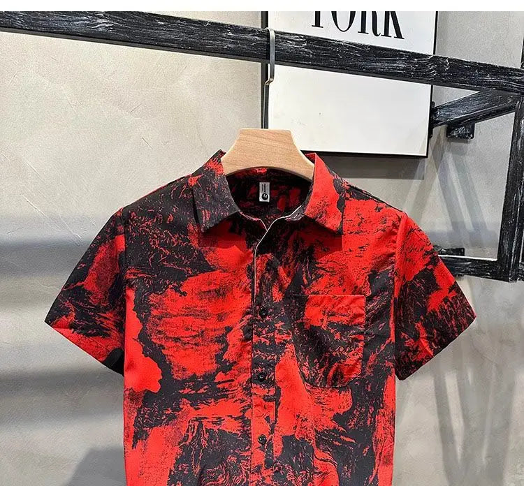 Men's Clothing 2025 Summer Fashion Vintage Print Button Up Shirt Casual Streetwear Y2K Short Sleeve Loose Tops Camisas De Hombre