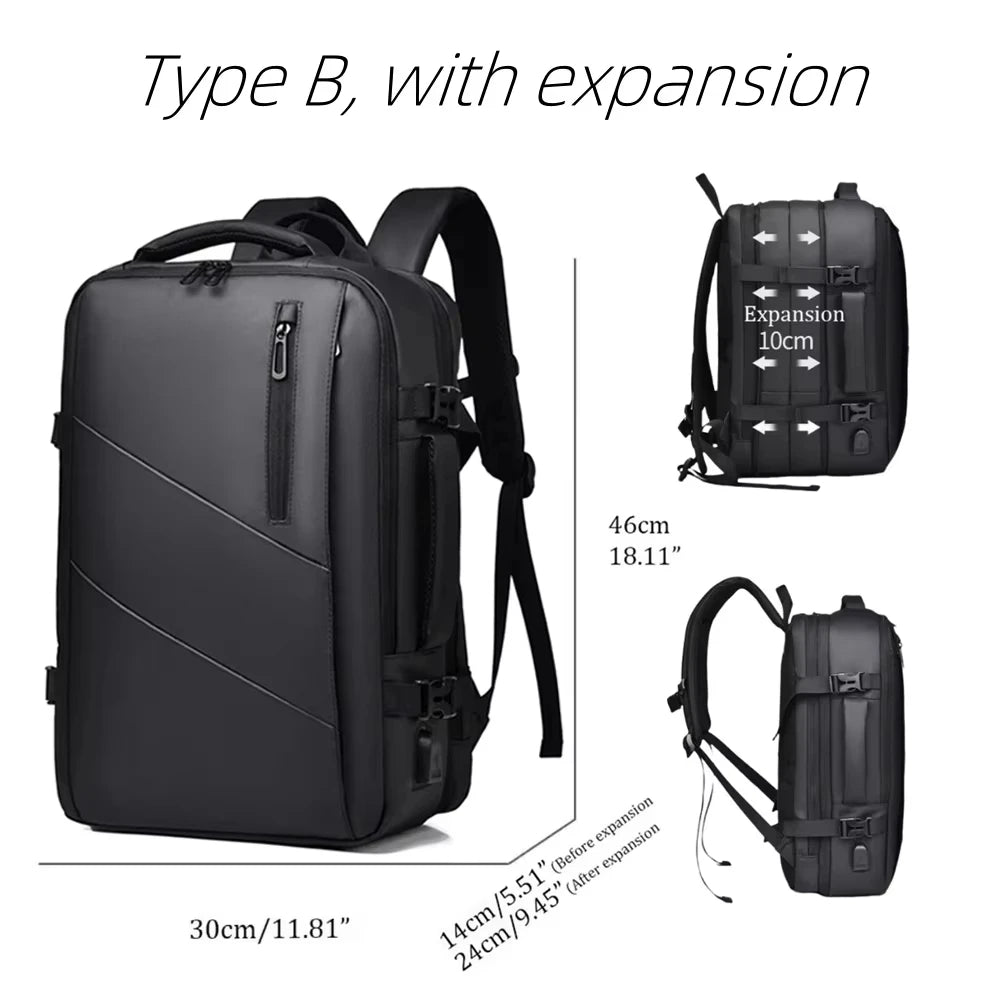 Large Capacity Men's Backpack Expandable Business Travel Bag 15.6 inch Laptop Waterproof Backpack USB Charging Camping Baggage