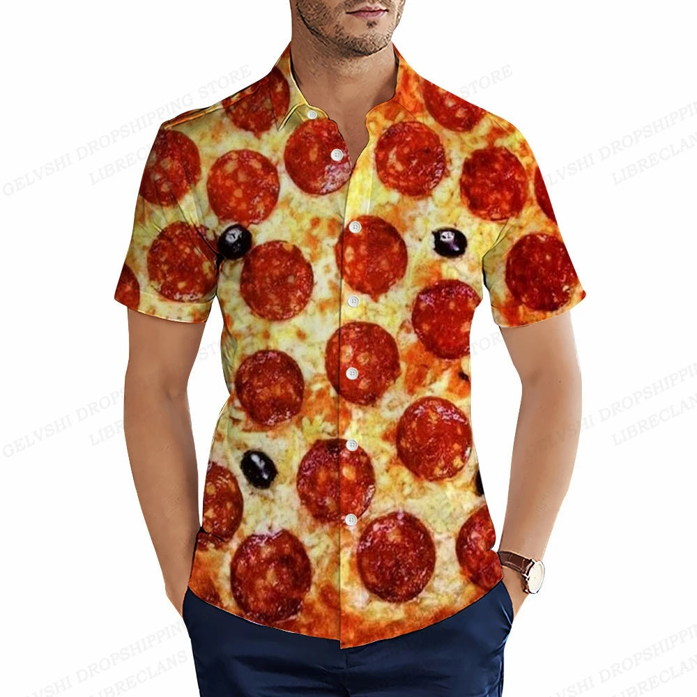 Foods Sausage Shirts Men Women Fashion Shirts Hawaiian Casual Beach Blouse Cuba Camisa Turn Down Collar Funny Chips Shirt Boy