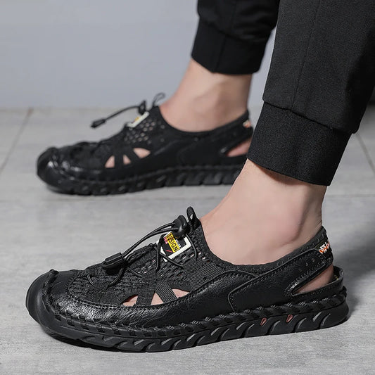 Men's Sandals Summer Leather Fisherman Beach Shoes Closed Toe Sandals for Men Handmade Breathable Water Sandals Outdoor Non Slip