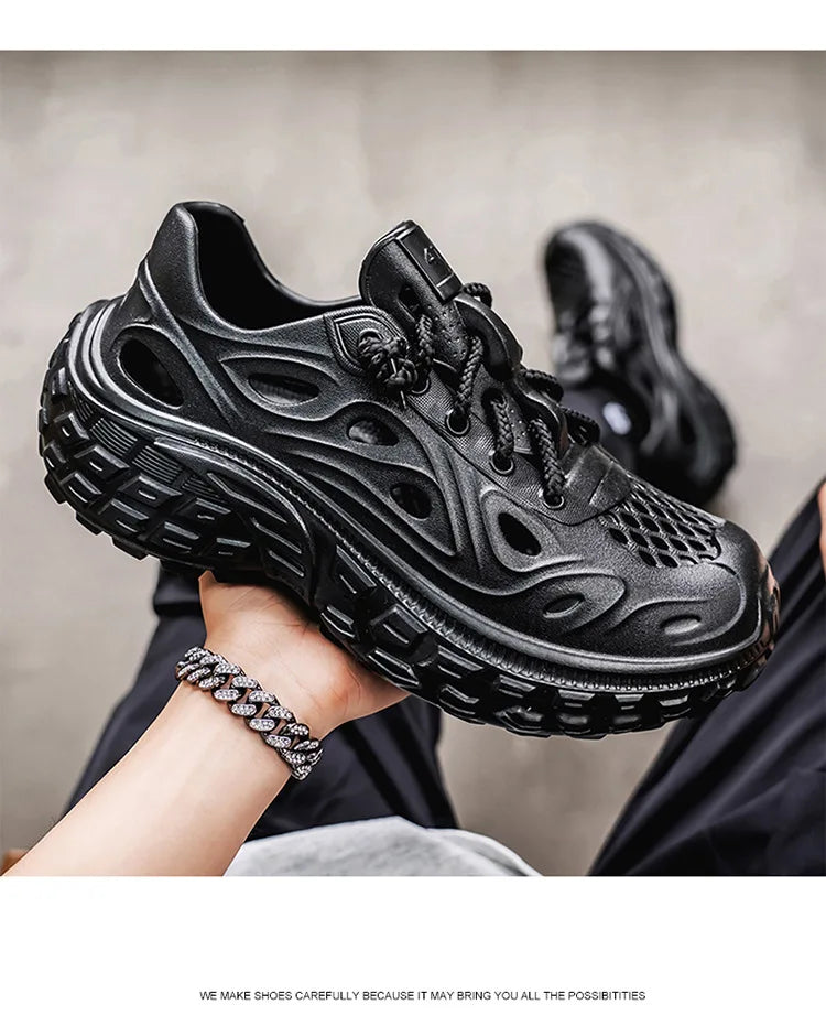 Sandals for Men Outdoor Non-slip Tire Sole Hole Shoes Hollow Breathable Men's Sandals Beach Lightweight Platform Sneakers Men