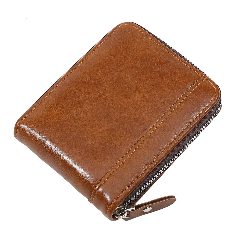 Leather Men’s Wallet Luxury Mens Purse Male Zipper Card Holders with Coin Pocket Rfid Wallets Gifts for Men Money Bag