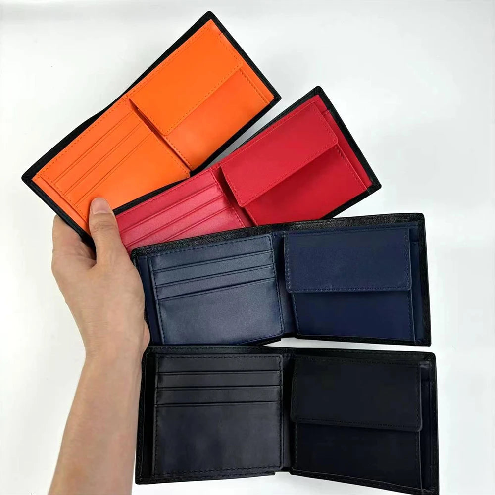 Customized name 100% genuine cowhide leather wallet, RFID barrier ultra-thin three-in-one men's wallet, anti-theft wallet