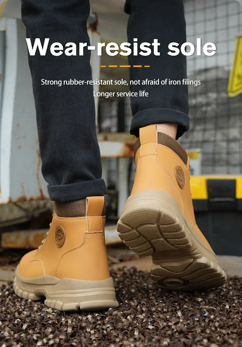 Work Safety Boots for Men, Anti-smash Steel Toe Shoes, Puncture-proof, Indestructible, Waterproof Sneakers Brown Boots