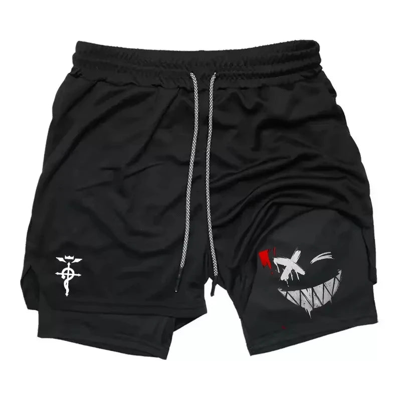 Pantalón corto de entrenamiento fitness pour hommes, impression démon, secado rápido, short de jogging de plage, mens shorts