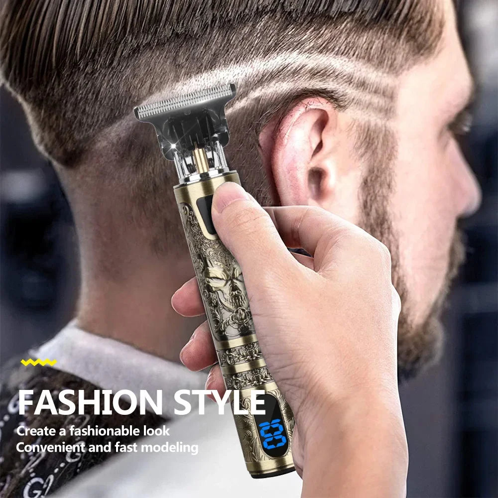 Professional Men's Electric Hair Clipper with LCD Display, USB Rechargeable for Faded Haircuts, Barber-Grade Trimmer