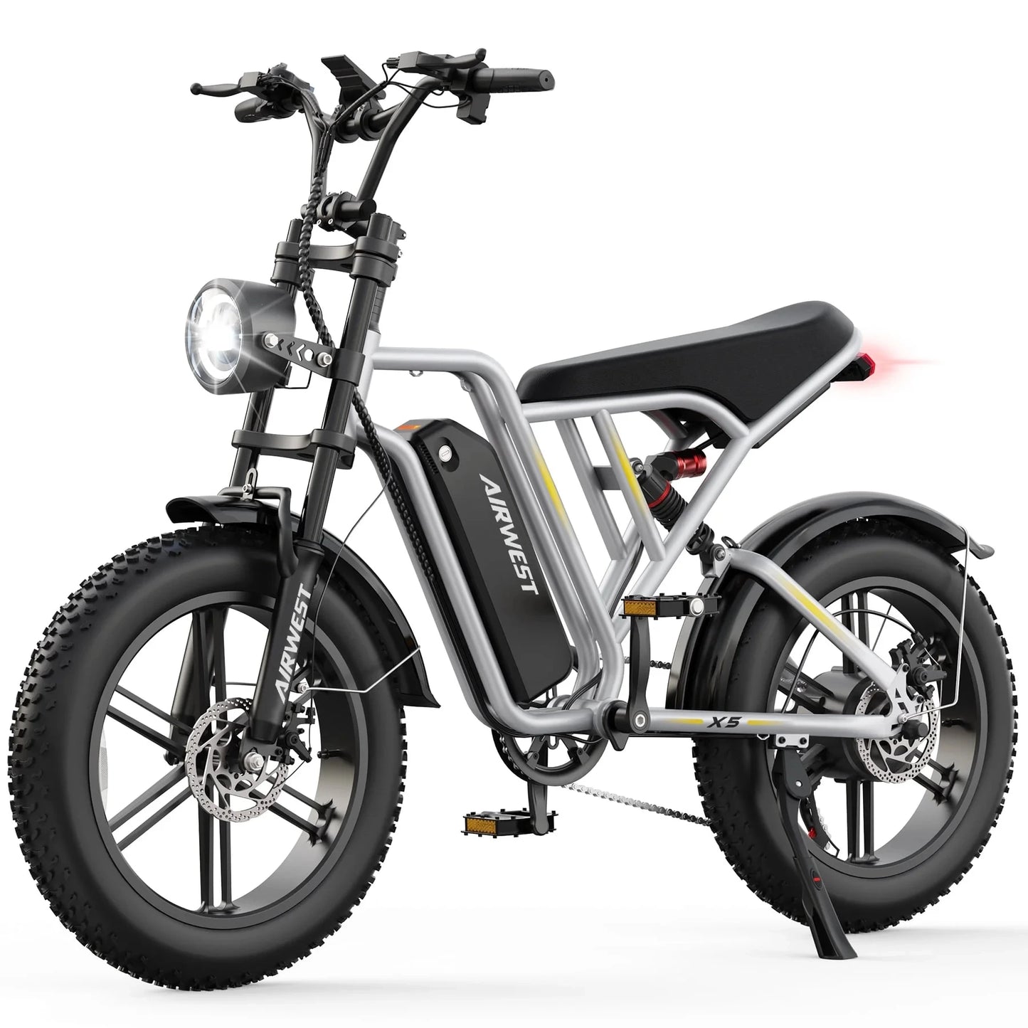 Airwest X5 Adult Electric Bike, 750W Peak Power, 48V 13Ah Battery, 20“*4 Fat Tire Ebike, 28MPH, UL 2849, 1 Year Warranty