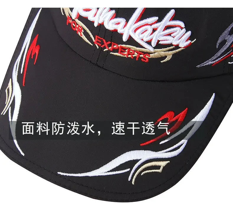 Summer Fishing Cap for Men and Women, Waterproof Sun Protection, Embroidery Cotton Caps, Outdoor Sports Hats, Black