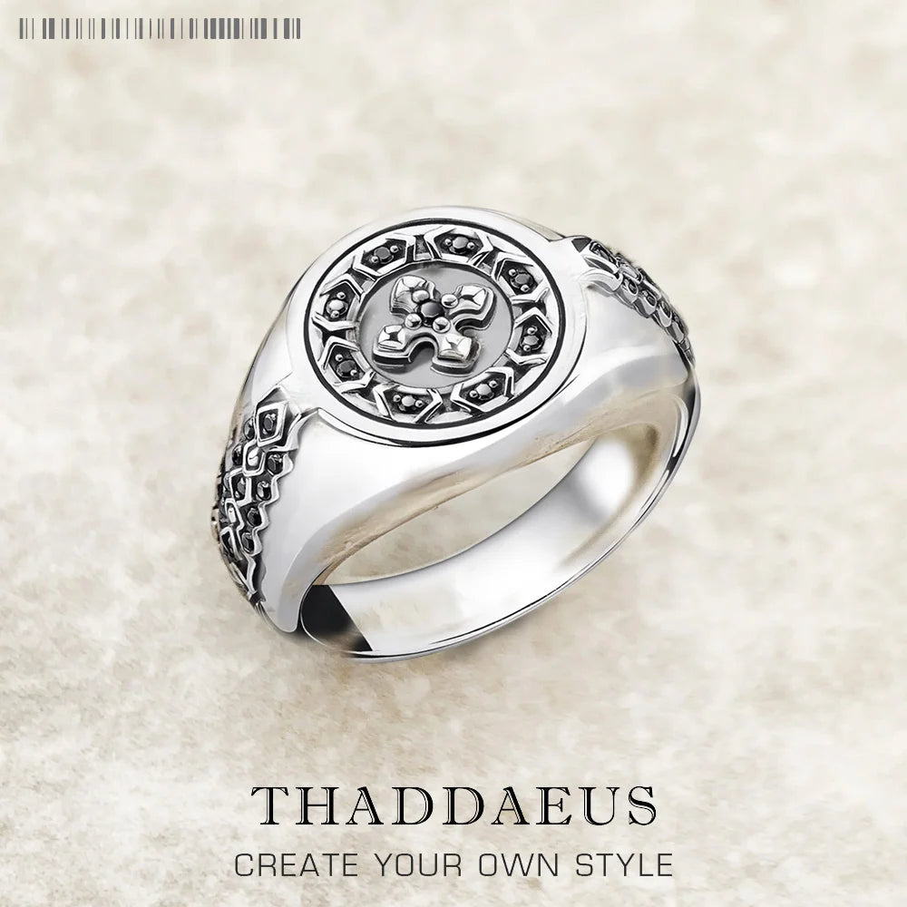 Iconic Cross Signet Ring,Europe Style Jewerly For Women Men New Vintage Gift In 925 Sterling Silver