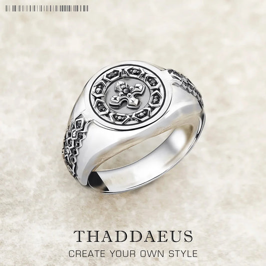 Iconic Cross Signet Ring,Europe Style Jewerly For Women Men New Vintage Gift In 925 Sterling Silver