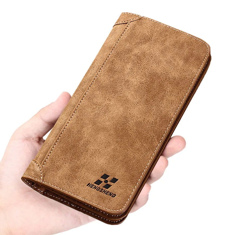 Long Men's Wallet Retro Casual Brand Wallet Korean Version Clutch Large Capacity Frosted Card Holder