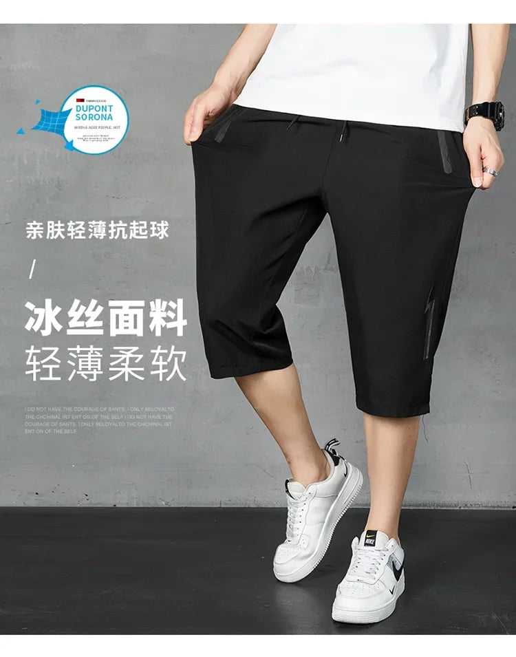 Men's Shorts Summer Thin Soft Cropped Pants Sports Casual Straight Shorts Oversize Sweatpants Quick Drying Jogger