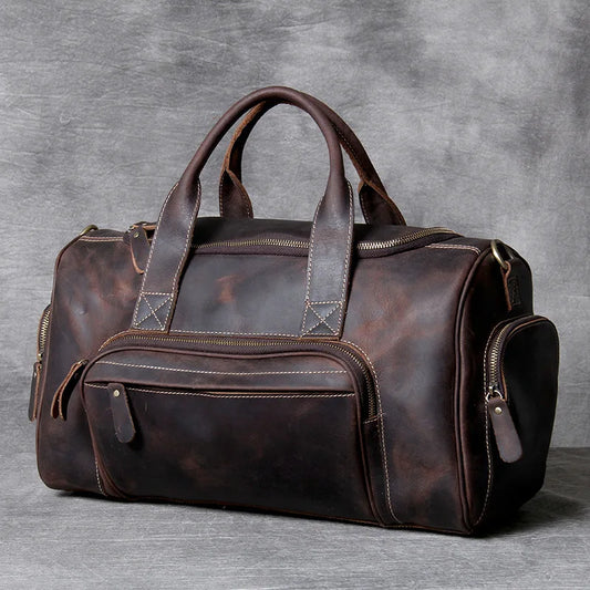 New Men's Leather Travel Bag Premium Genuine Leather Business Backpack - RFID Anti-Theft Outdoor Duffel Bag for Business
