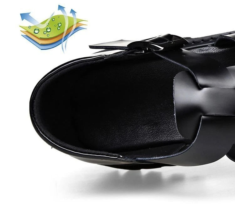 Fashion New Designer Platform Sandals for Men 2025 Summer Buckle Leather Dress Sandal Shoes Man Big Size Black  Sandalias Hombre