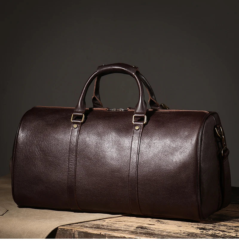 LUOKIR High Quality Men's Travel Bag Genuine Leather Luxury Luggage Bag Women's Weekend Duffle Bag Vintage Business Handbag