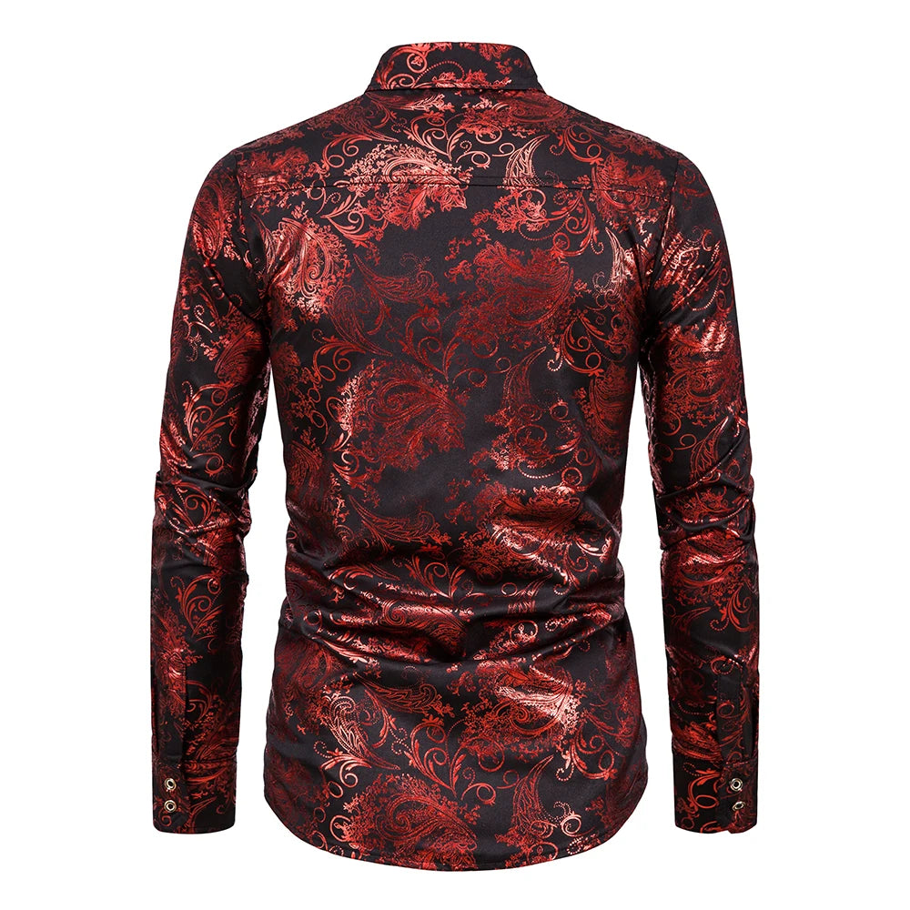 Men's Shirt Flower Printing Leisure Style Men's Long-Sleeved Top Stage Performance Wedding Dinner Party Holiday Gift Men's Shirt