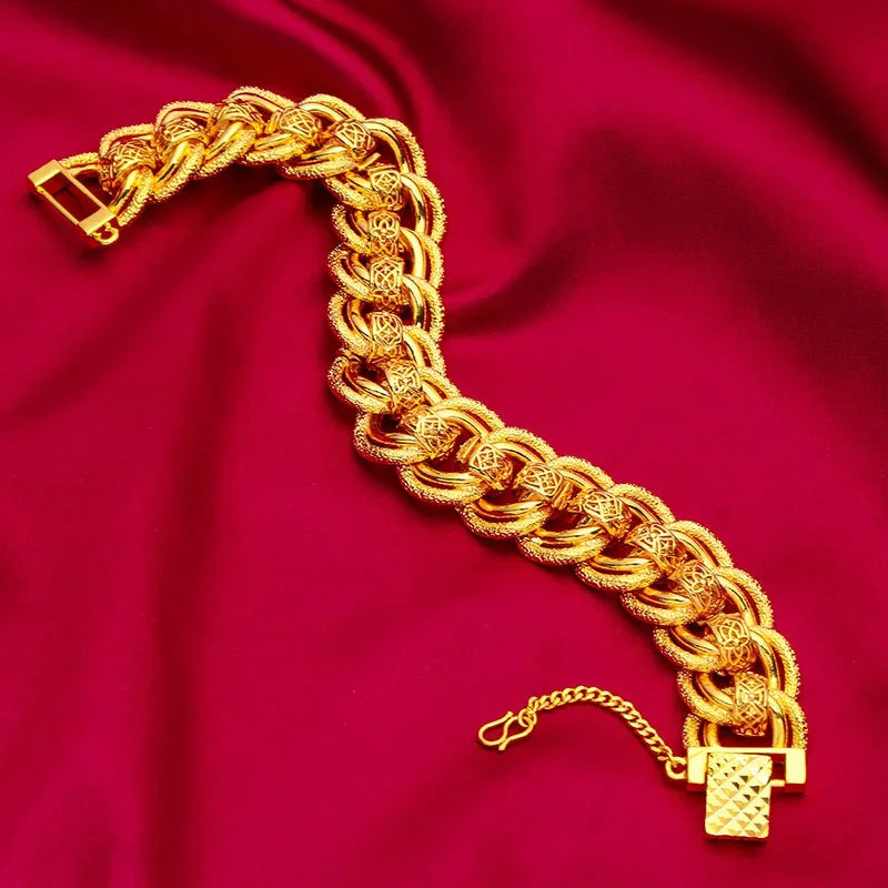 Goldpure 9999 24K Real Gold 20mm Men's Bracelet Watch Chain Wide Edge Classic Fashion Domineering Gift for Father Dad Braceletsg