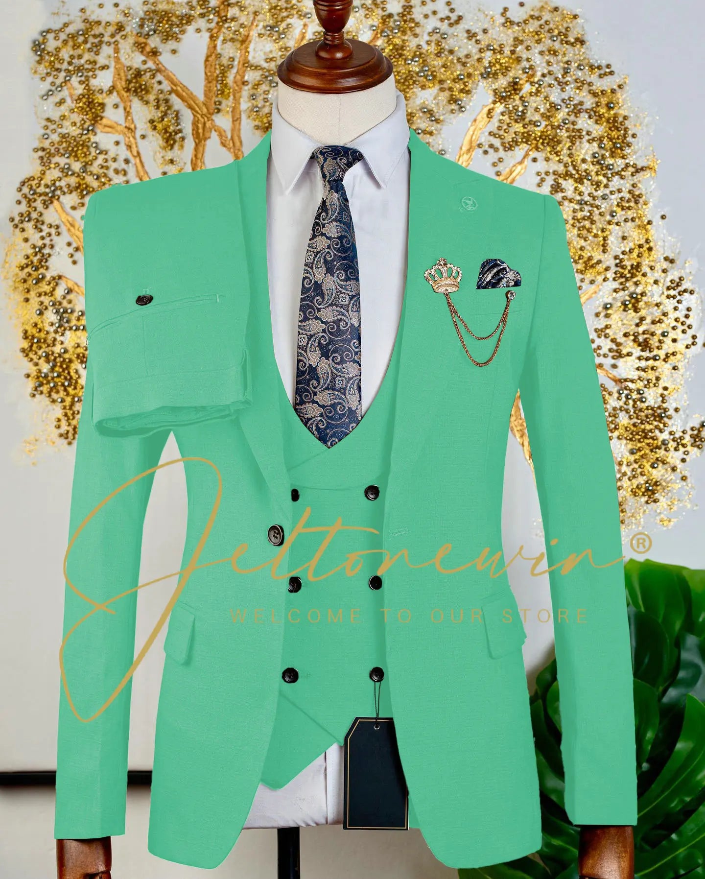 Men's Brown Three Piece Suit with Vest and Trousers Slim Fit Formal Wear for Wedding Groomsmen Party Business Occasion