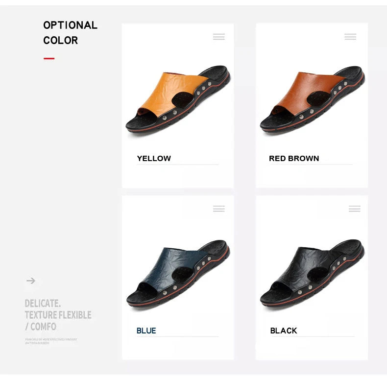 Summer Slippers New Men Sandals Soft Outdoor Slides High Quality Genuine Leather Comfortable Beach Sandals Outdoor Men Shoes