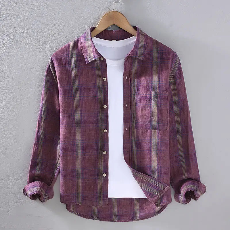 2025 Shirts for Men Long-sleeved Spring and Autumn Thin Fashion Plaid Top Casual Loose Cardigan Versatile Jacket