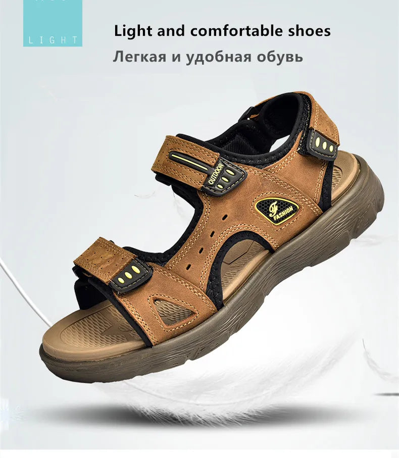 New Summer Men Genuine Leather Sandals Classic Casual Shoes Men Outdoor Beach Sandals Roman Summer Men's Water Shoes Size 38-46