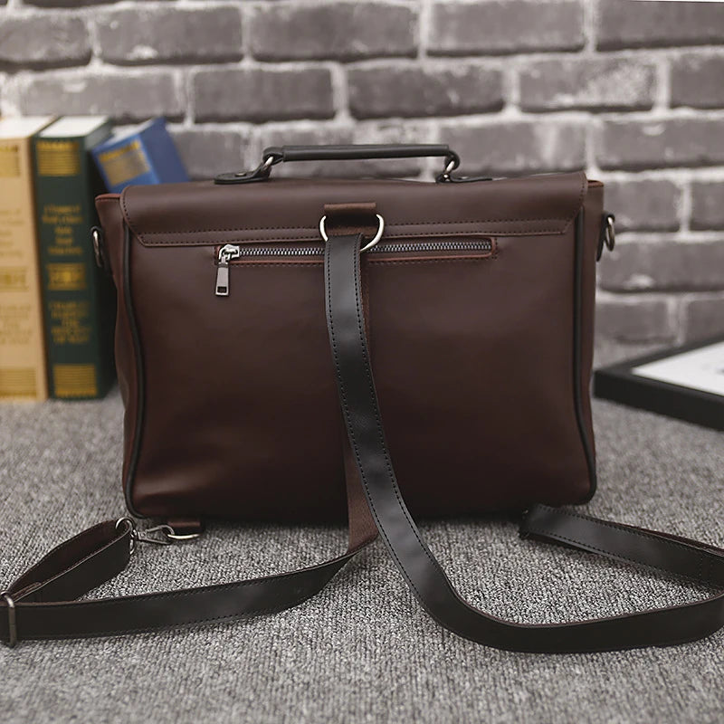 Men Leather Bag Men's Laptop Briefcase Bag Vintage Male Office Messenger Bag Business PU Leather Briefcase Bags For Man Backpack
