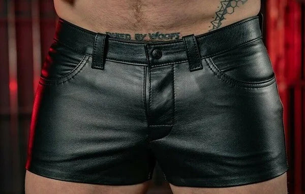 Mens  Leather Shorts  Summer Shorts(No Belt) Men's Black Shorts Black PU leather men's motorcycle shorts