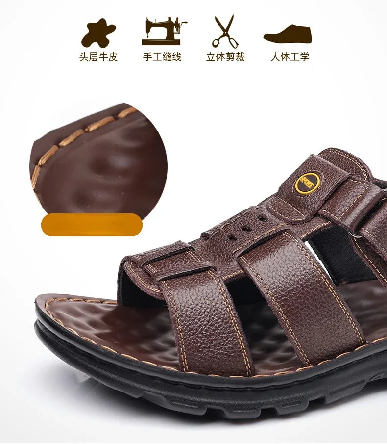 Genuine Leather Men Sandals High Quality Causal Shoes for Men Outdoor Non-slip Beach Shoes Fashion Designer Cowhide Men Slippers
