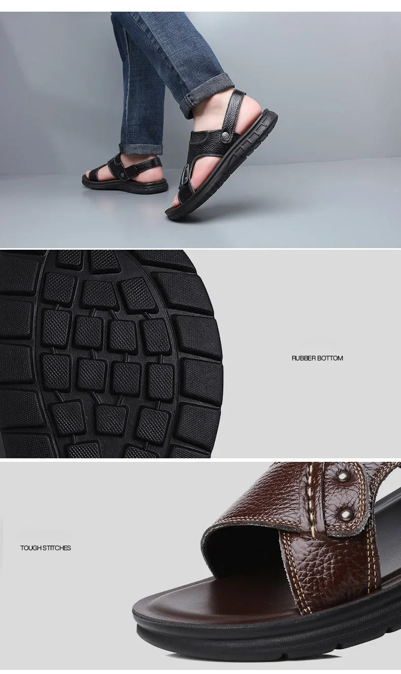 Men Sandals Summer Slippers New Beach Shoes  Outdoor Non-slip Leather Sandals for Men