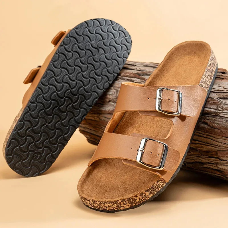 Fashion Classic Unisex Slippers For Men Comfortable Summer Cork Shoes For Men Outdoor Sandals Microfiber