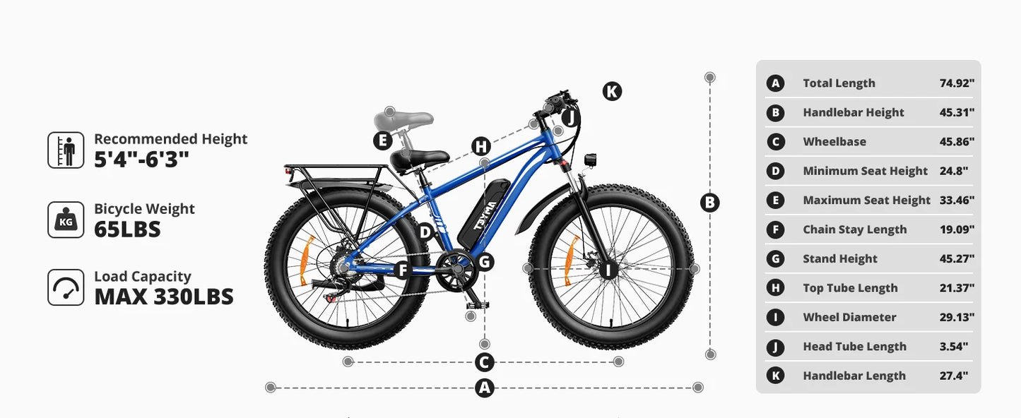 AMYET Electric Bike EB26 Blue Adults Electric Bicycle 28mph Peak 1500W 720WH Ebike 26" Fat Tire Mountain Bike Electric Dirt Bike