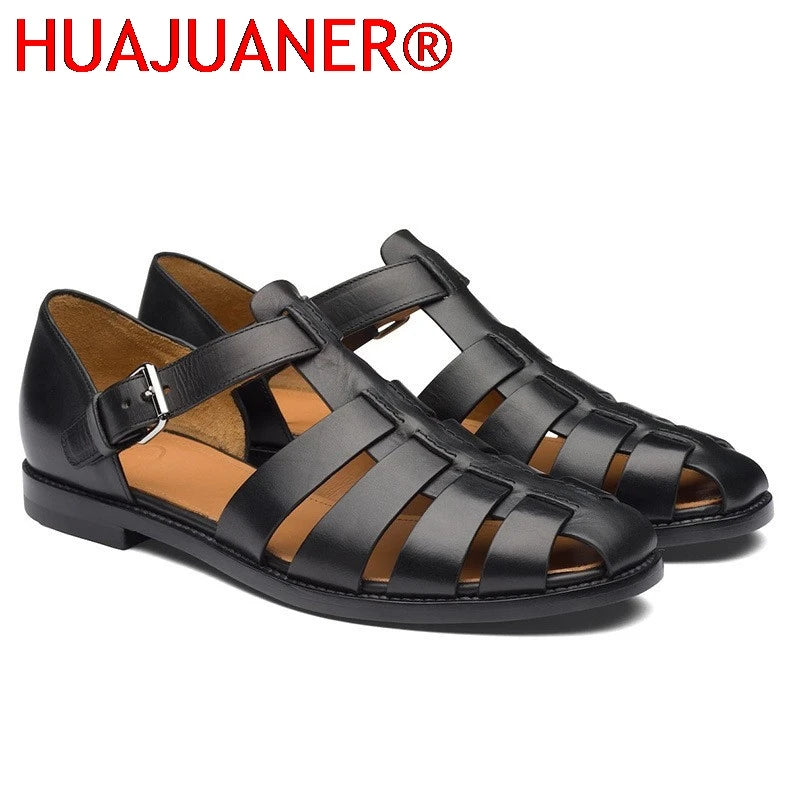 Summer Men's Sandals Leather Dress Shoes Outdoor Soft Pointed Formal Men Wedding Sandals Classic Light Slippers Sandals Sneakers