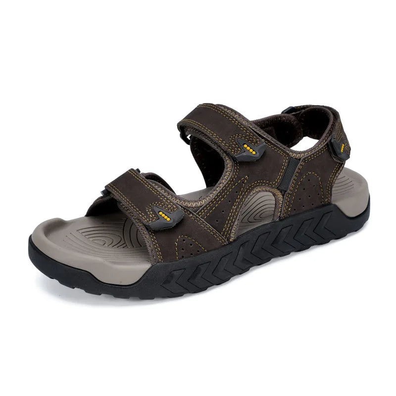 Men's Outdoor Genuine Leather Sandals High-quality Summer Non-slip Beach Sandals Fashion Breathable Walking Soft Bottom Sneakers