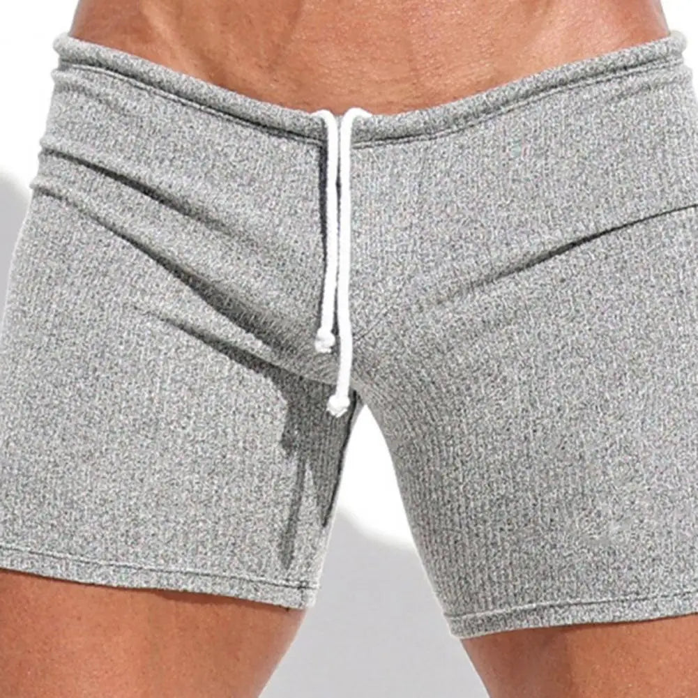 Summer Men Shorts Drawstring Elastic Waist Slim Fit Above Knee Length Solid Color Vacation Beach Sport Casual Men Short Pants