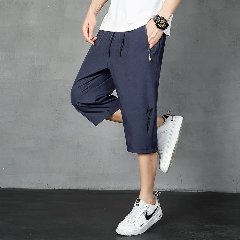 Men's Shorts Summer Thin Soft Cropped Pants Sports Casual Straight Shorts Oversize Sweatpants Quick Drying Jogger