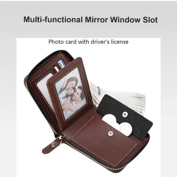 Men’s PU Waxed Oil Leather Wallet – Short Bifold Coin Purse with All-Around Zipper for Cash & Cards