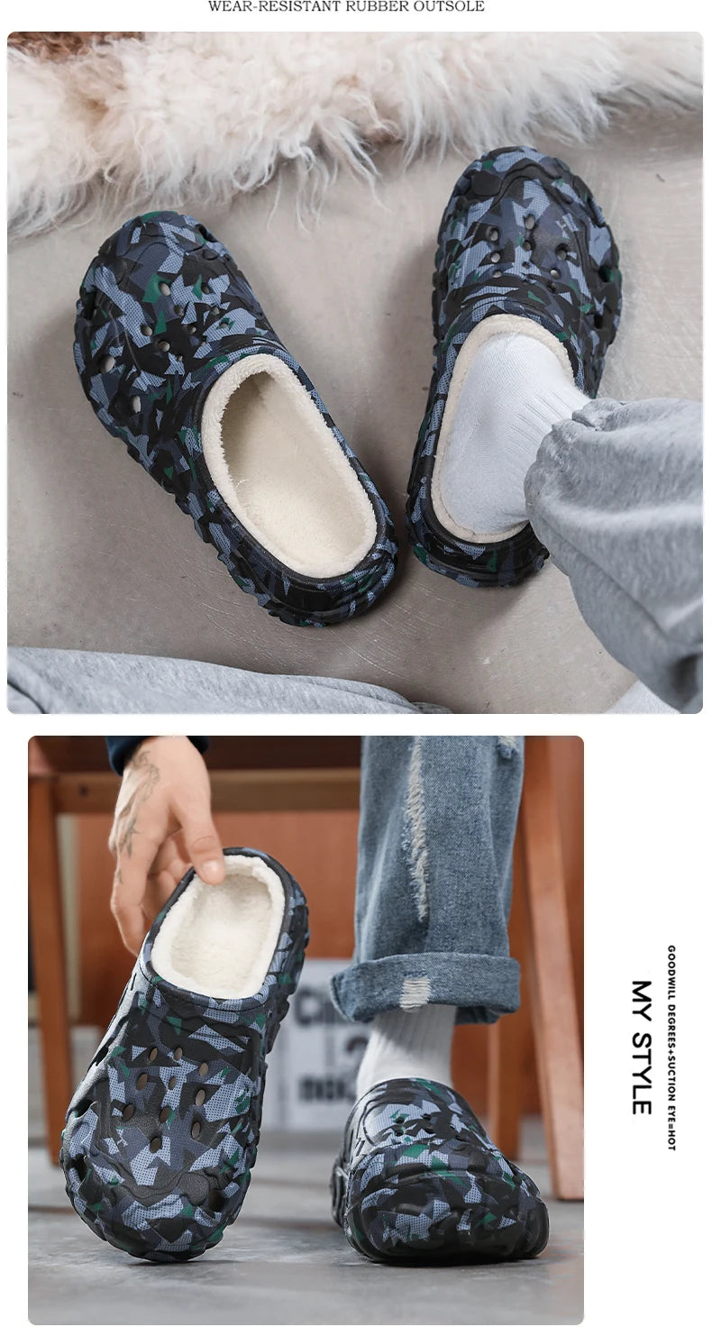 New Men Winter Slippers Indoor Comfortable Warm Slippers Summer Removable Sandals Men Casual Non Slip Plush Fur Slippers for Men