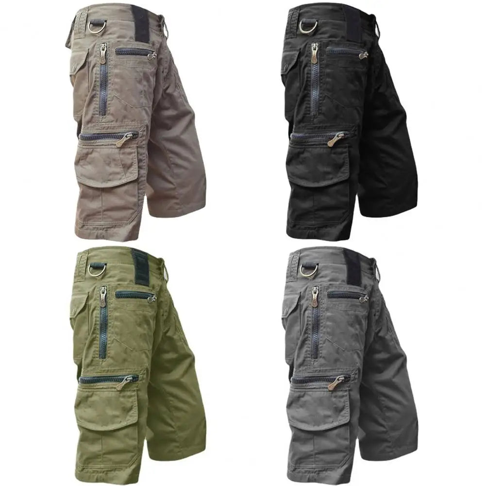 Trendy Men Shorts Bottoms Pants Solid Color Relaxed Fit Straight Cargo Shorts Thin