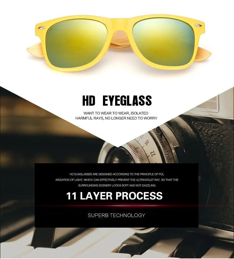 Wood Sunglasses Men Women Square Bamboo Women for Women Men Mirror Sun Glasses Oversize Retro De Sol Masculino Handmade