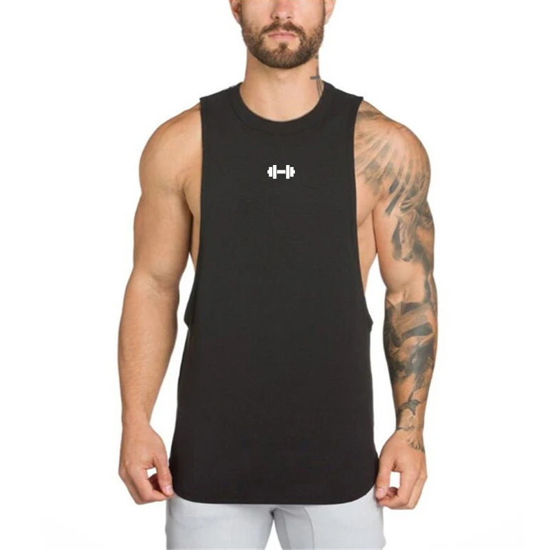 Mens Workout Muscle Sleeveless T-Shirts Gym Bodybuilding Fitness Sport Tank Tops Summer Breathable Cotton Loose Elastic Singlets