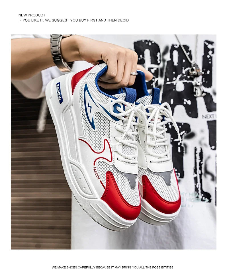 Men's Sneakers for Spring and Summer Are Breathable Fashionable Low-top Round-toe Lace-up and Color-blocked Sports Shoes