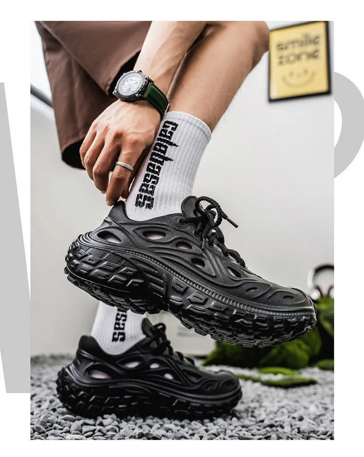 Sandals for Men Outdoor Non-slip Tire Sole Hole Shoes Hollow Breathable Men's Sandals Beach Lightweight Platform Sneakers Men