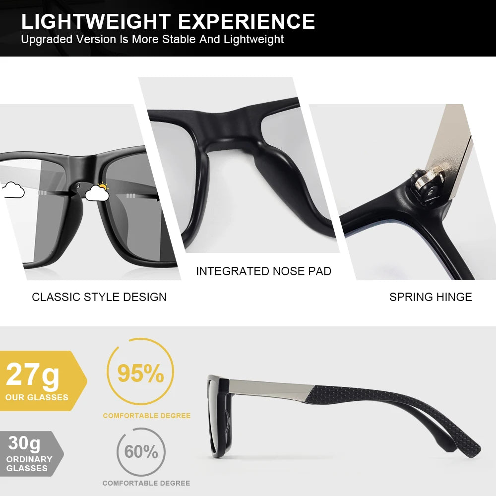 Photochromic Sunglasses For Men Women Square Casual Trendy Fashion Fishing Climbing Outdoor Sunshine Glasses UV400 Shade