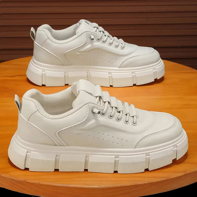 Sneakers Casual Men Designer Easy Matching White Board Shoes Fashion Leather Breathable Height Increased Flat Platform Gym Shoes